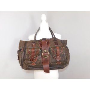 Vintage BETSEY JOHNSON Giddy UP Leather Tote, Satchel w/Brass Fittings NWT